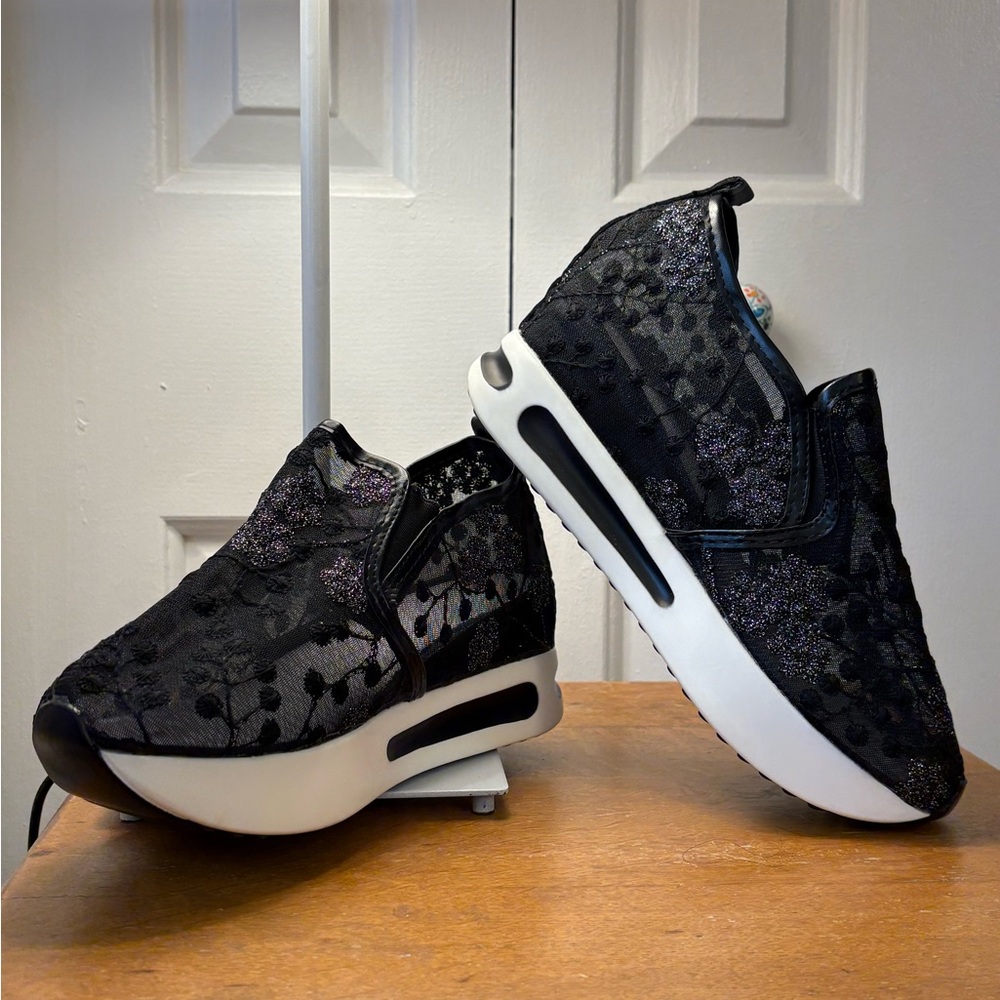 Platform sparkly sheer sneakers, EU size 41 / US 10M